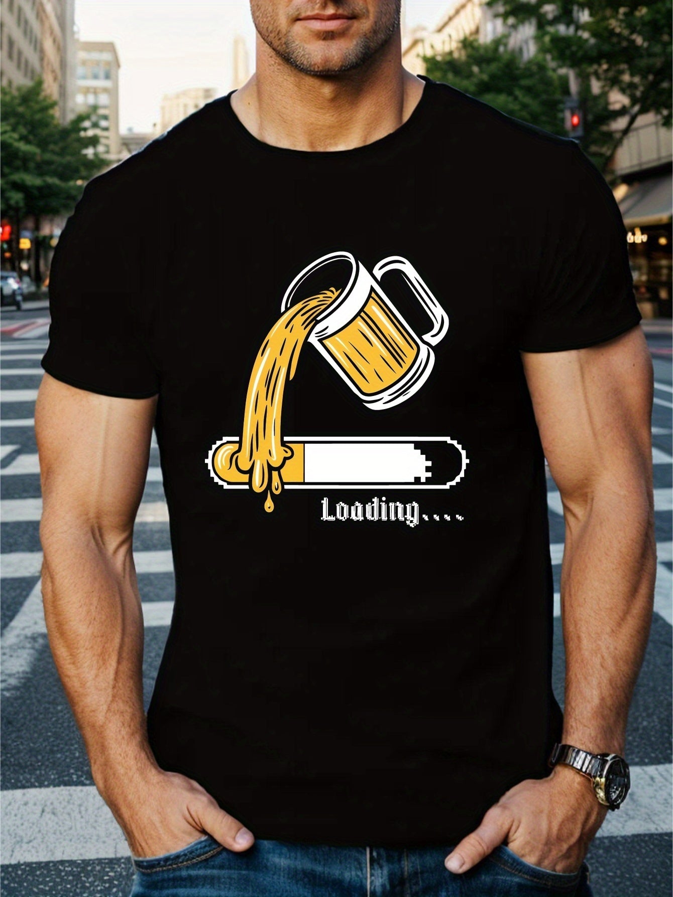 Beer Load Printed T-shirt, Men's T-shirt, Summer Casual Short Sleeved T-shirt-3