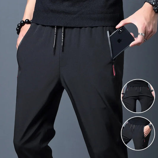 Men’s Slim Fit Straight Casual Pants with Elastic Waist